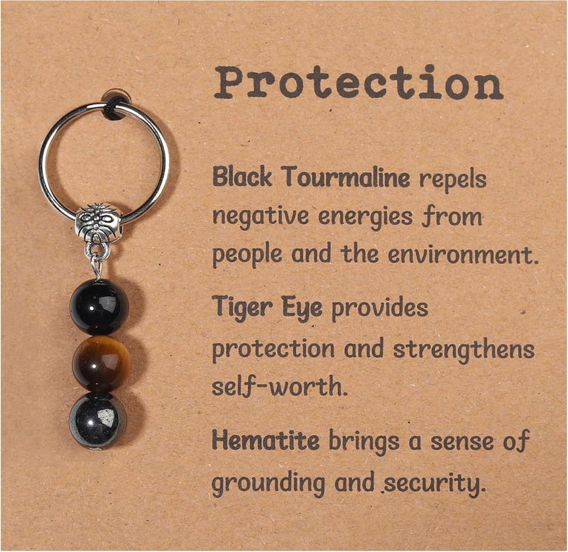 Drogomen Store Healing Crystal Keychain Gift for New Beginnings Calming Anxiety Luck Protection Natural Gemstone Keychain for Women - Image 1